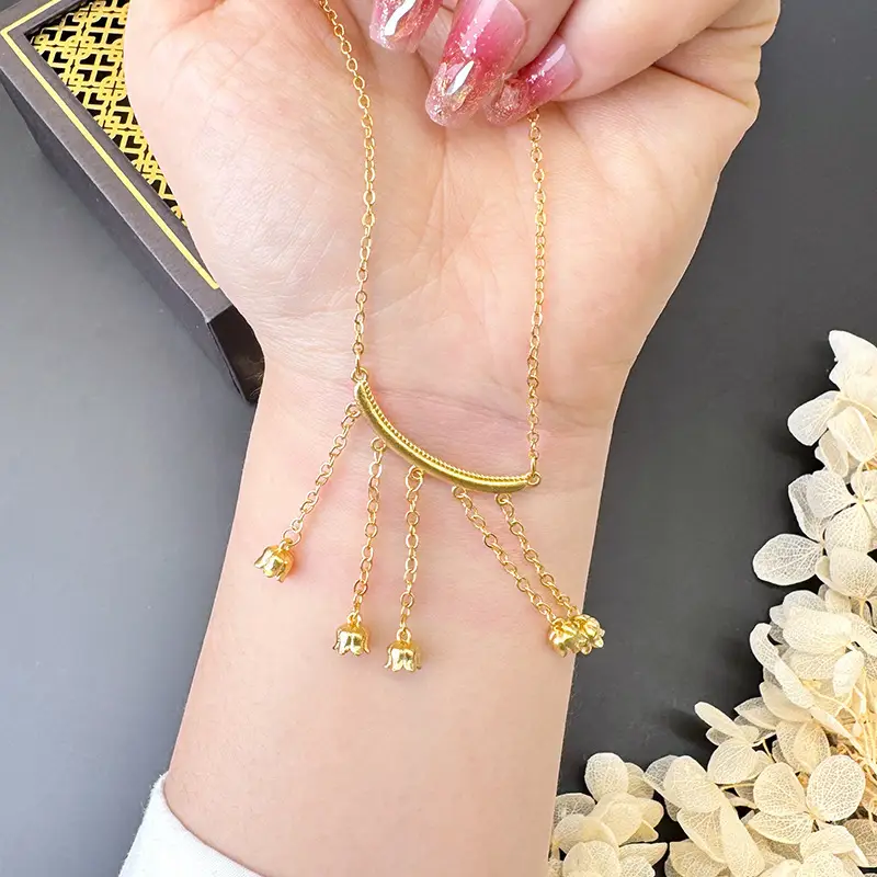 Vietnam Sand Gold Water Wave Flower Necklace - Image 13