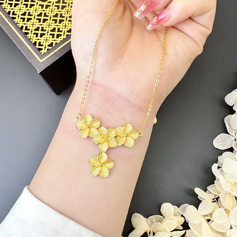 Vietnam Sand Gold Water Wave Flower Necklace - Image 14