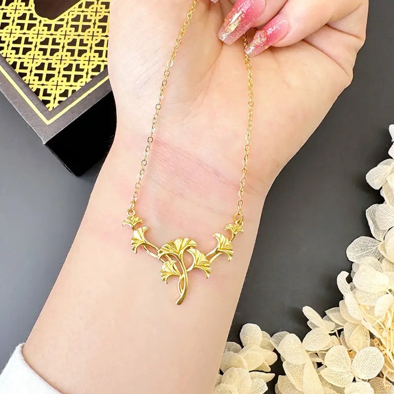 Vietnam Sand Gold Water Wave Flower Necklace - Image 15
