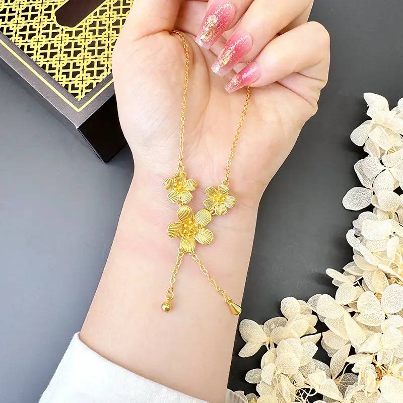 Vietnam Sand Gold Water Wave Flower Necklace - Image 16