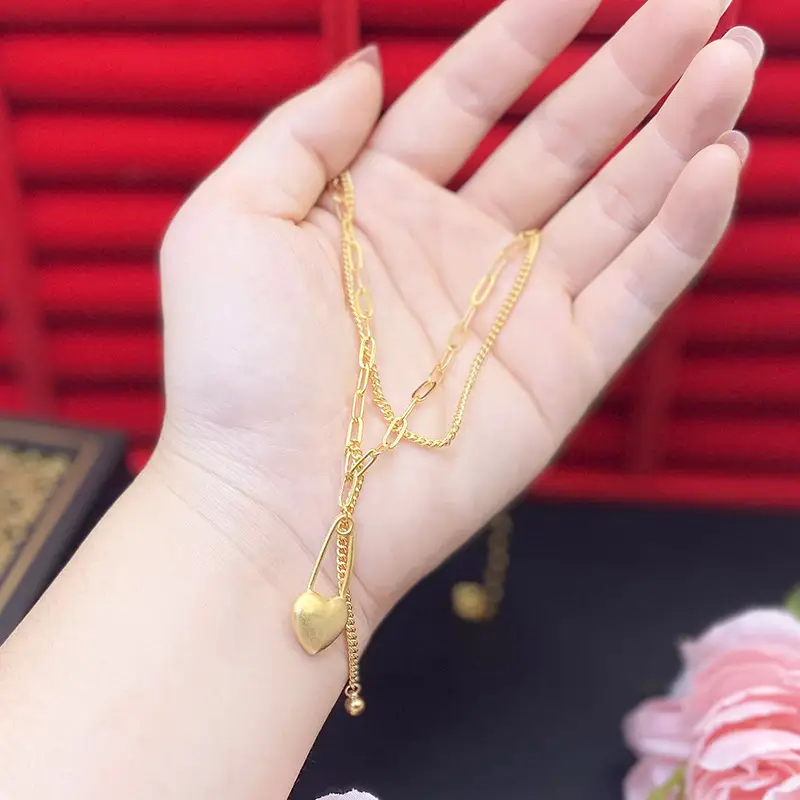 Vietnam Sand Gold Water Wave Flower Necklace - Image 17