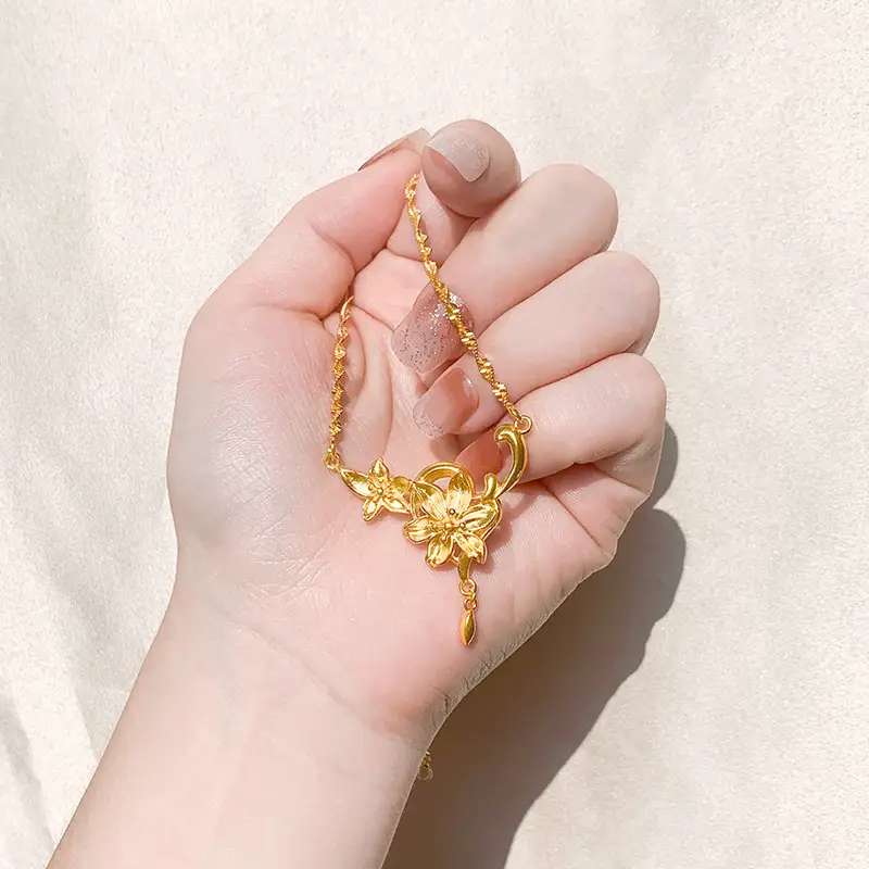 Vietnam Sand Gold Water Wave Flower Necklace - Image 18