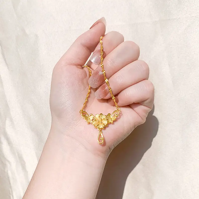 Vietnam Sand Gold Water Wave Flower Necklace - Image 19