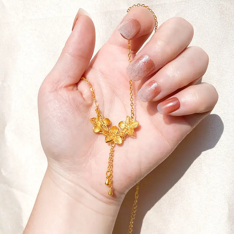 Vietnam Sand Gold Water Wave Flower Necklace - Image 20