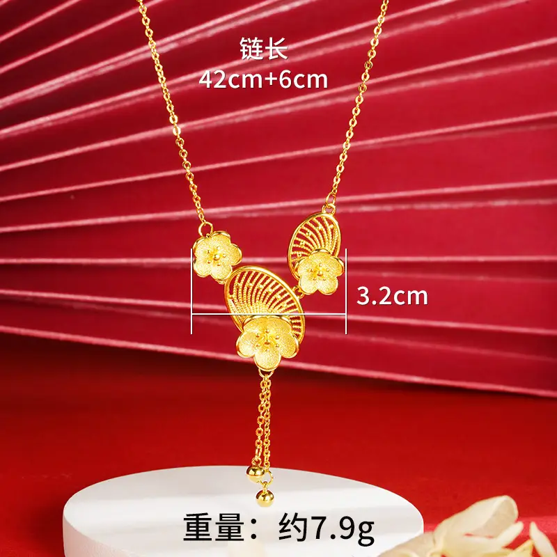 Vietnam Sand Gold Water Wave Flower Necklace - Image 3