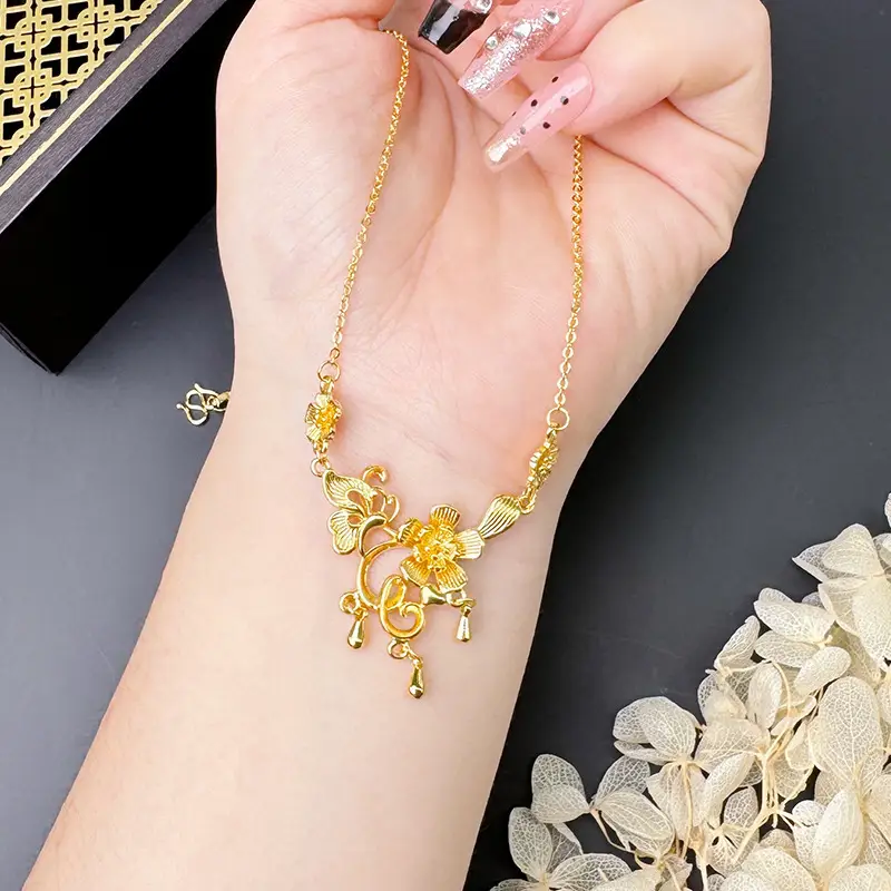 Vietnam Sand Gold Water Wave Flower Necklace - Image 7