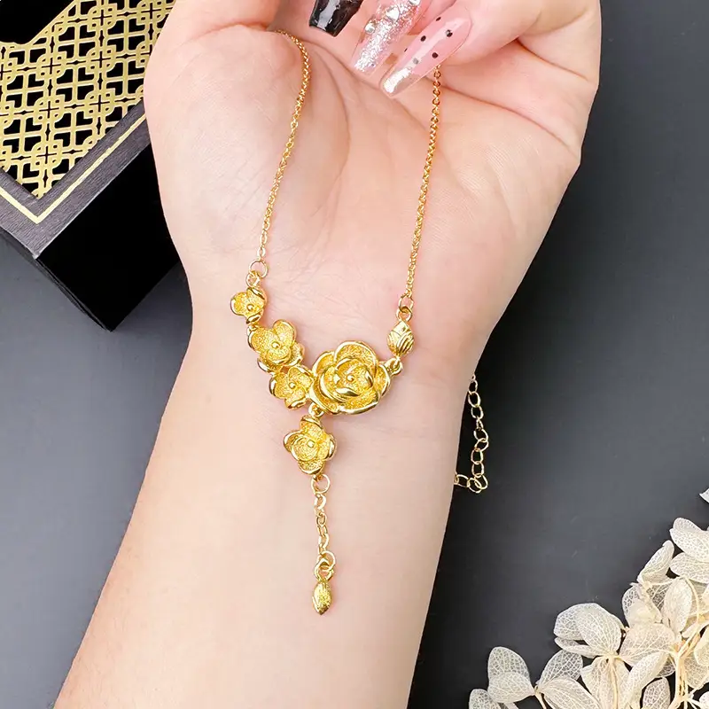 Vietnam Sand Gold Water Wave Flower Necklace - Image 8