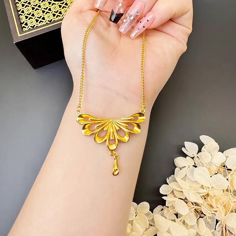Vietnam Sand Gold Water Wave Flower Necklace - Image 9