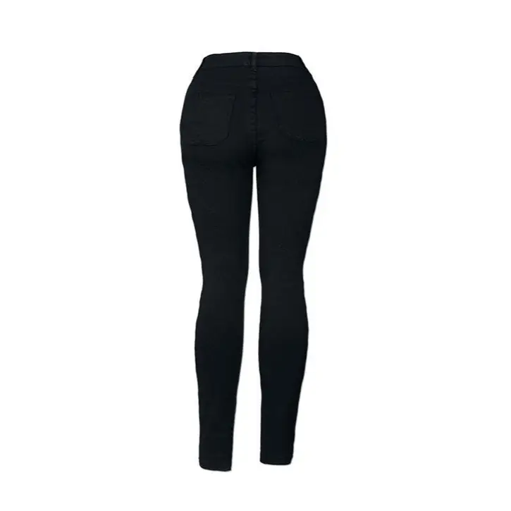 Black Frayed Slim Fit Denim Pencil Pants with High Waist