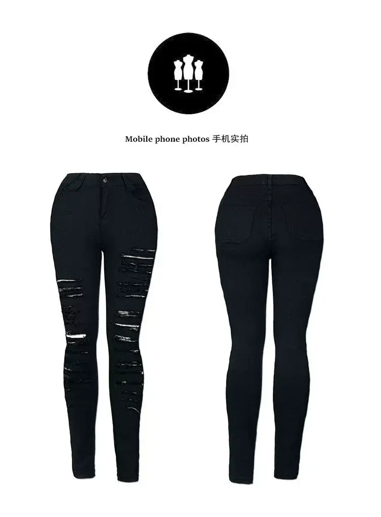 Black Frayed Slim Fit Denim Pencil Pants with High Waist — feature 10