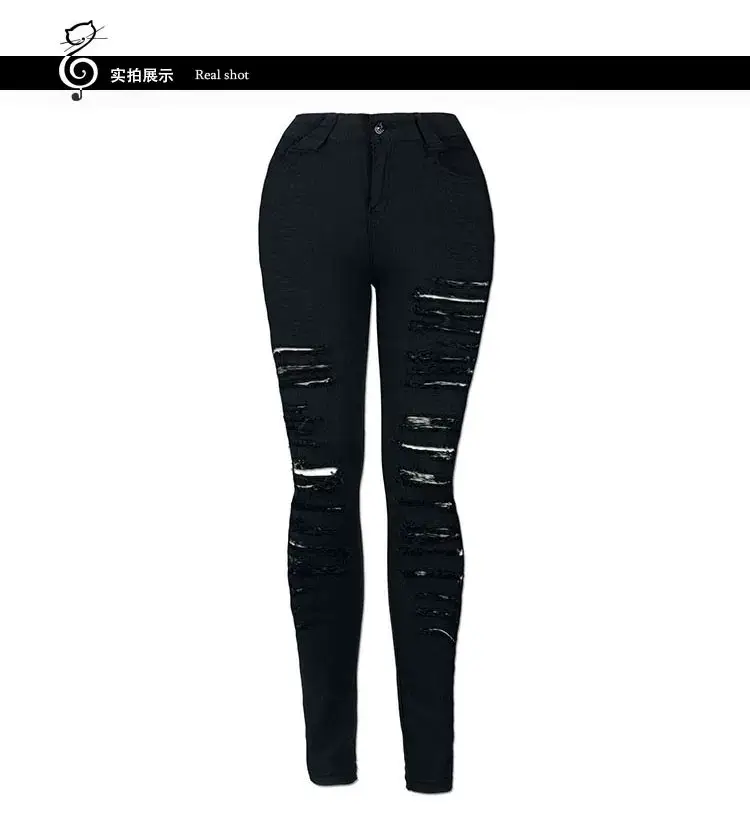 Black Frayed Slim Fit Denim Pencil Pants with High Waist — feature 7