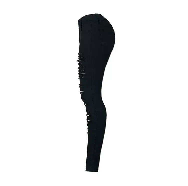 Black Frayed Slim Fit Denim Pencil Pants with High Waist — feature 8