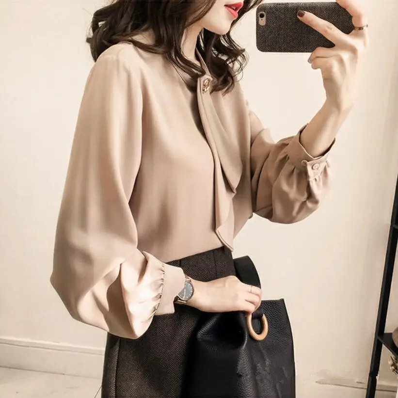 2024 Women Chiffon Shirt Loose Lantern Sleeve Spring Autumn - Image 5