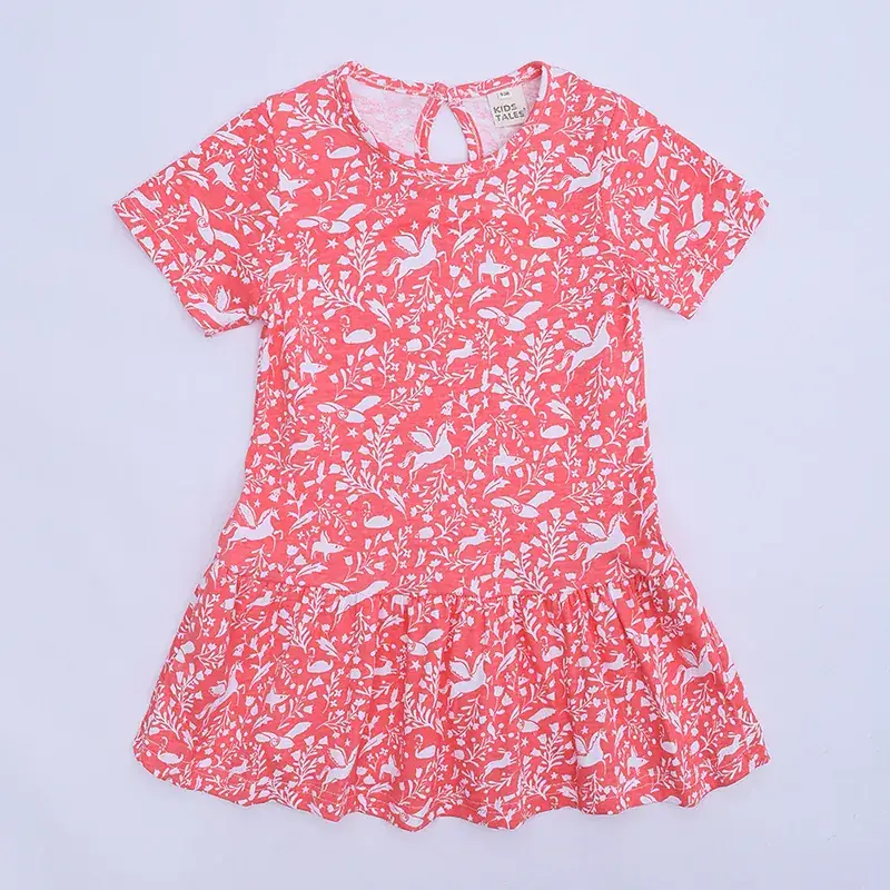 Kids Cotton Printed Dress Red White Short Sleeve - Image 4