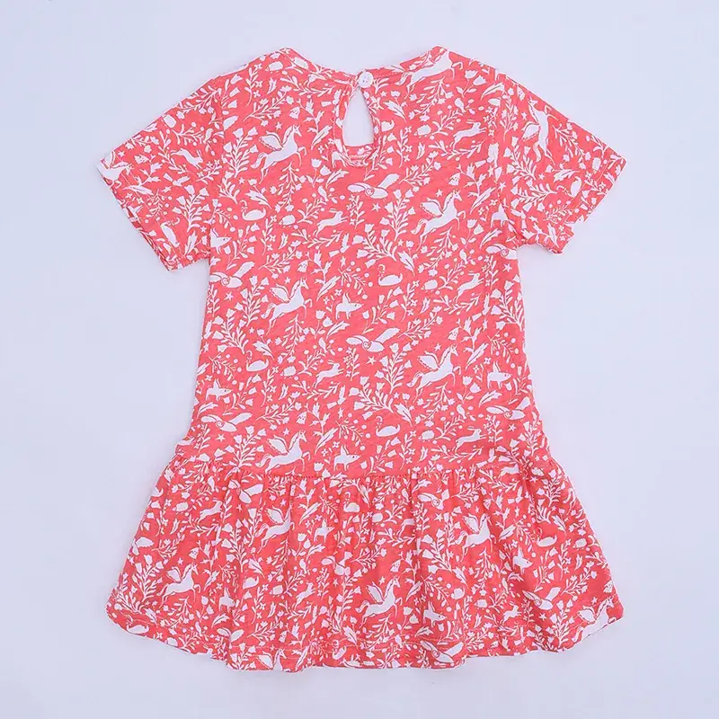 Kids Cotton Printed Dress Red White Short Sleeve - Image 5