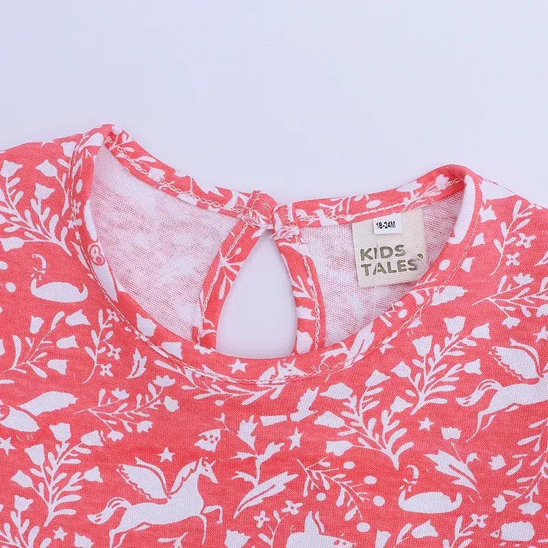 Kids Cotton Printed Dress Red White Short Sleeve - Image 6