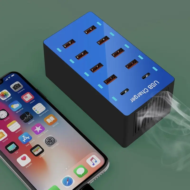 10-Port USB Smart Fast Charger for Mobile & Office Use
