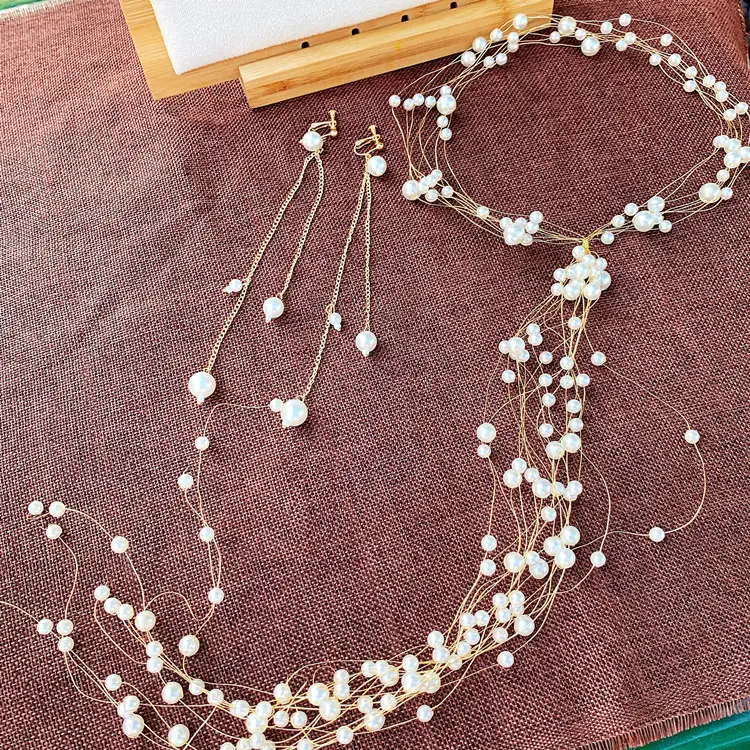 Pearl Beaded Bridal Headdress Set White