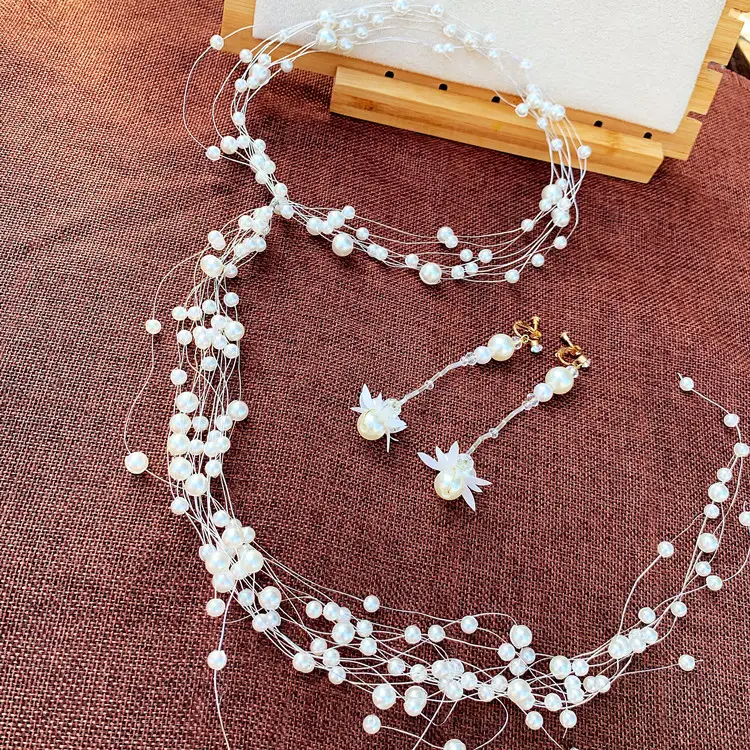 Pearl Beaded Bridal Headdress Set White