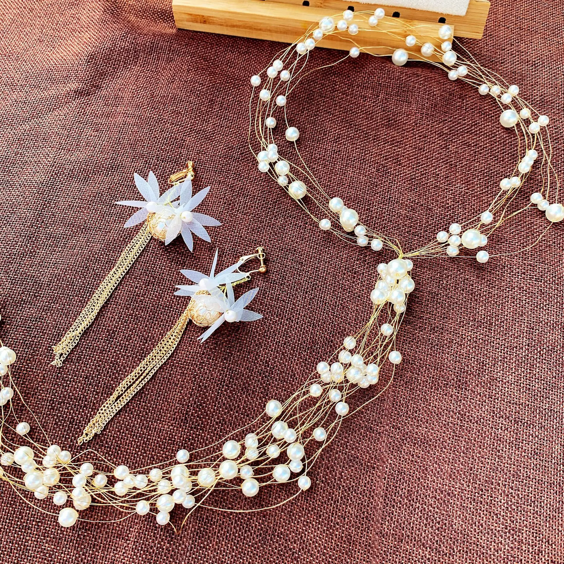 Pearl Beaded Bridal Headdress Set White