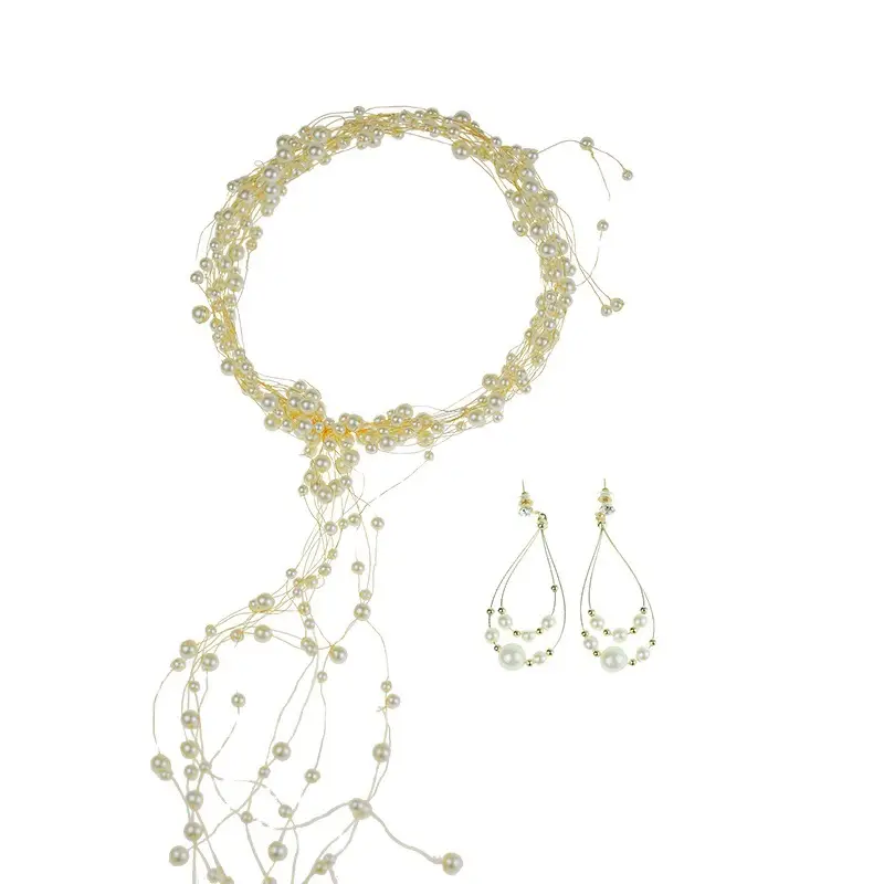 Pearl Beaded Bridal Headdress Set White