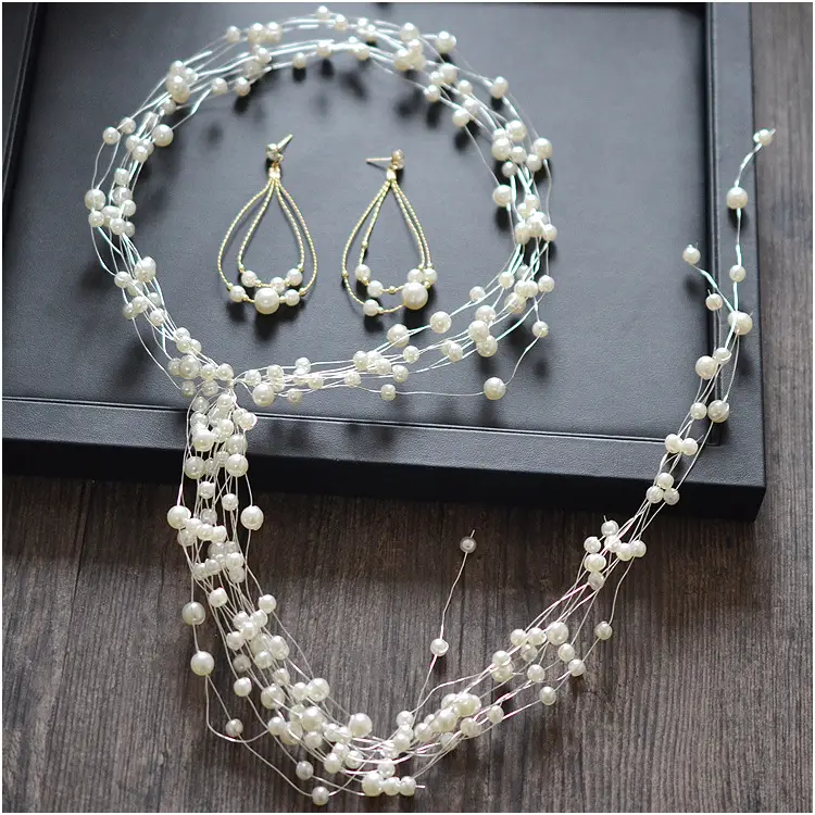 Pearl Beaded Bridal Headdress Set White