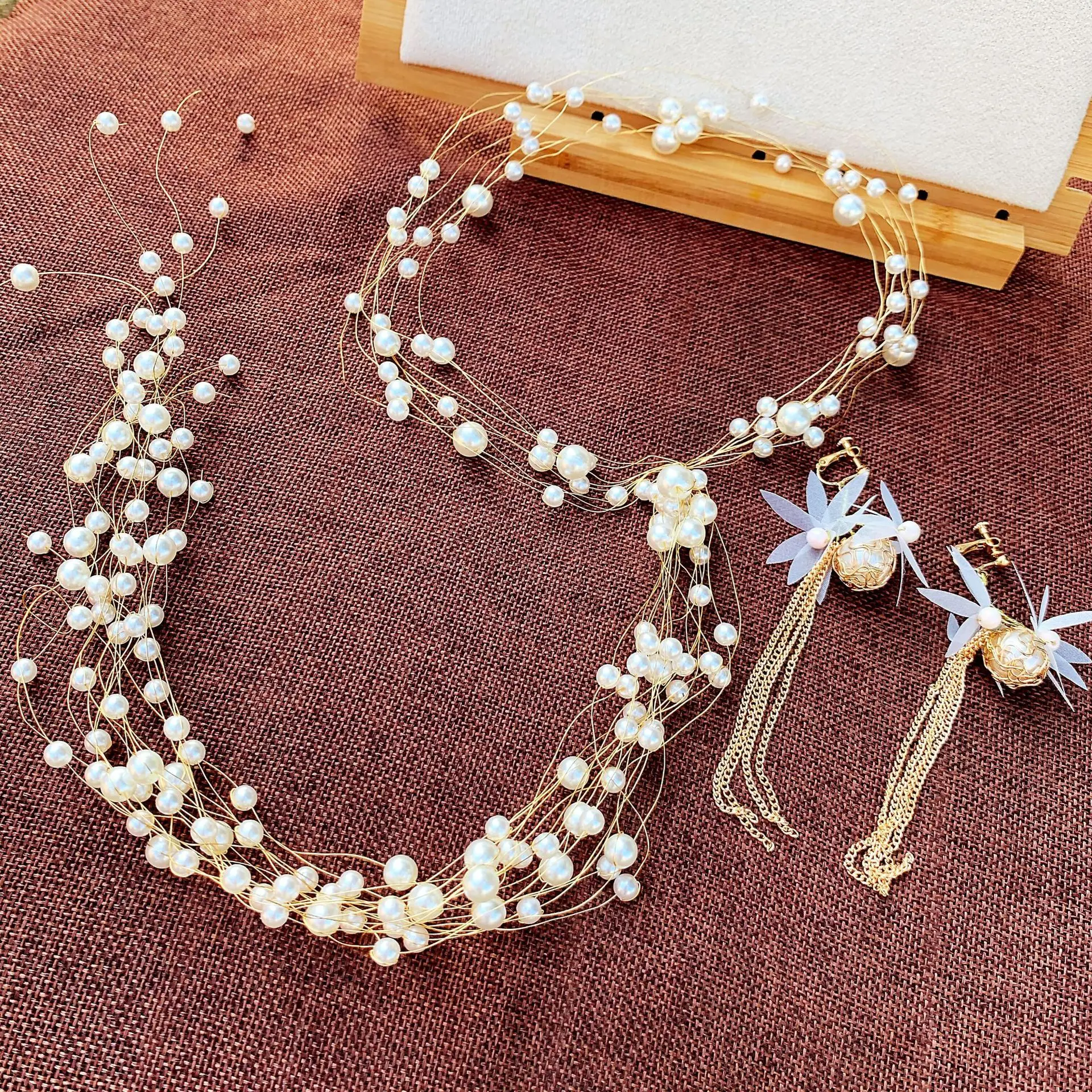 Pearl Beaded Bridal Headdress Set White