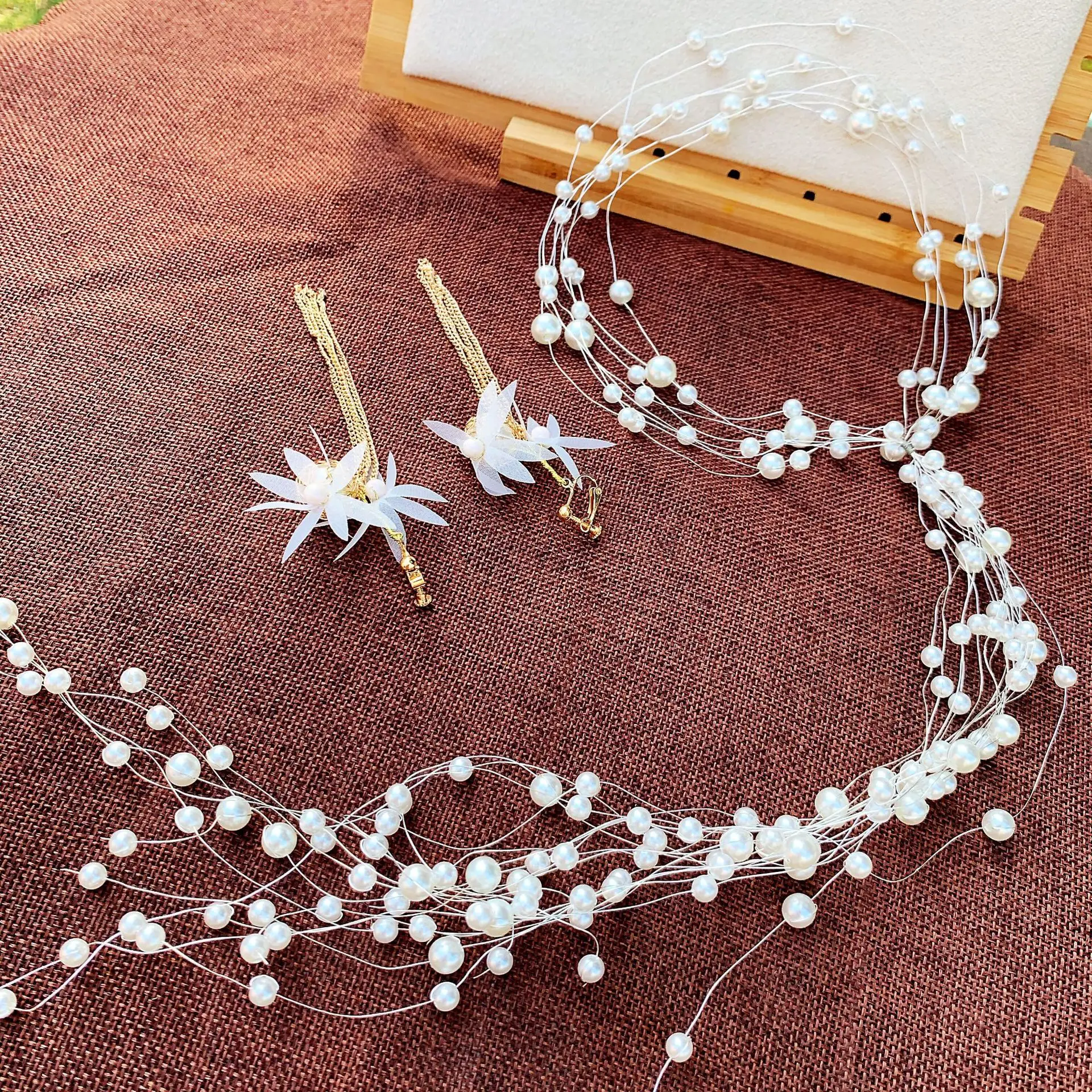 Pearl Beaded Bridal Headdress Set White