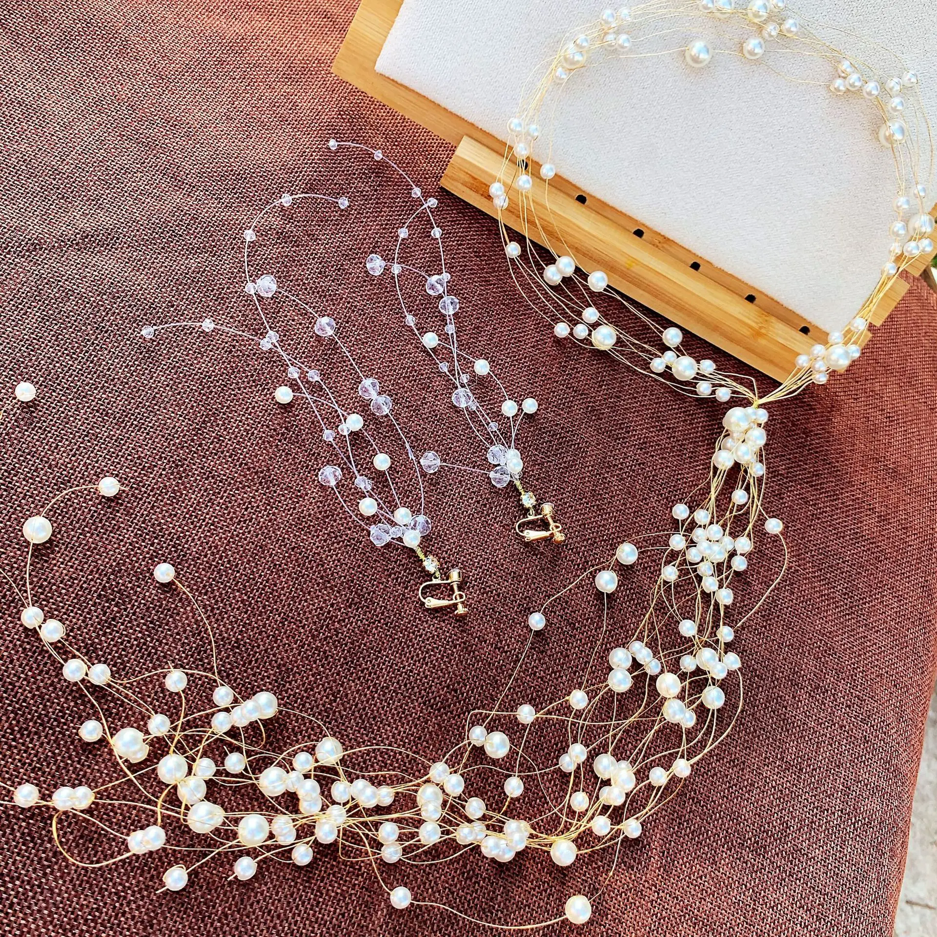 Pearl Beaded Bridal Headdress Set White