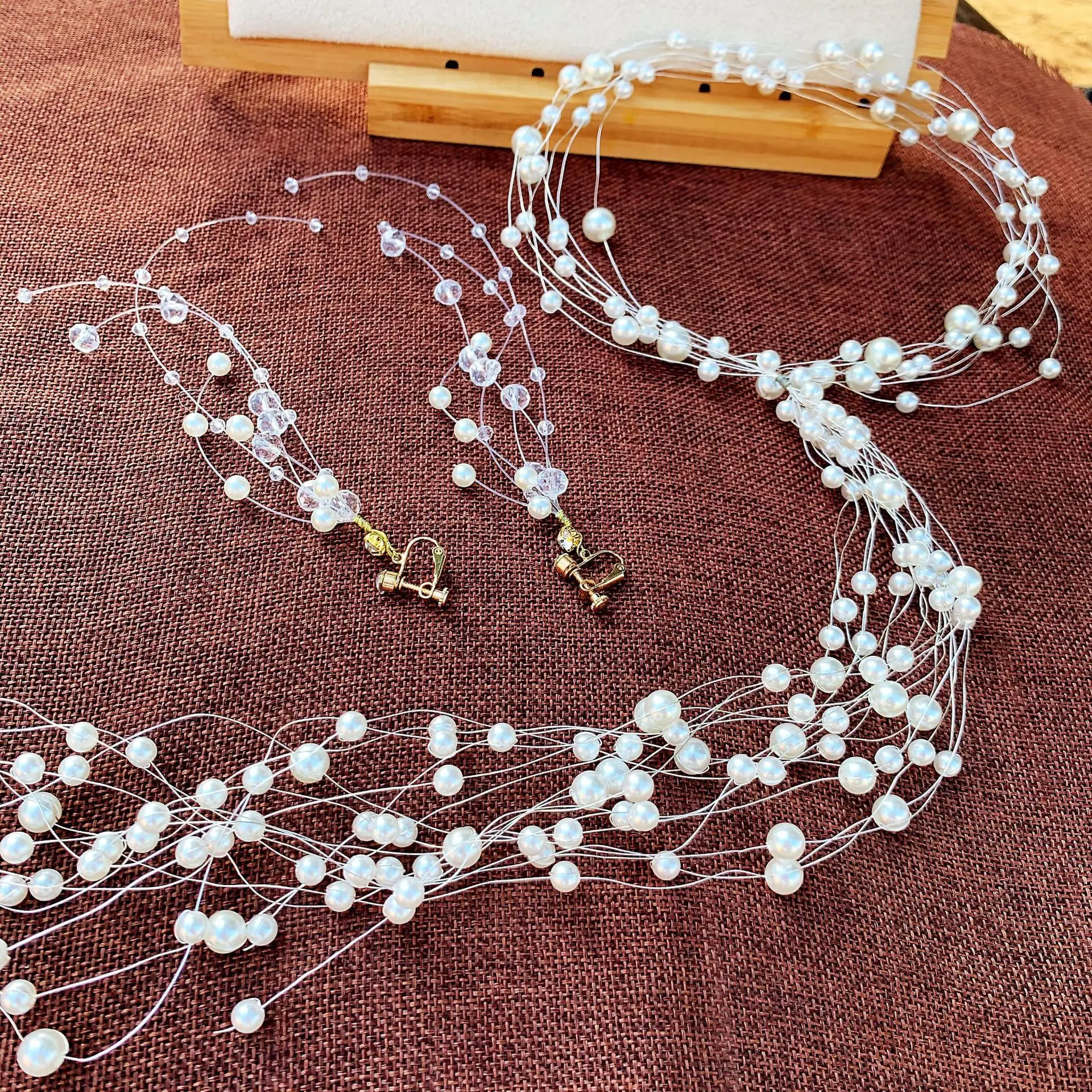 Pearl Beaded Bridal Headdress Set White