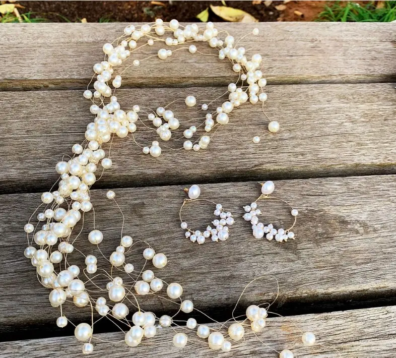 Pearl Beaded Bridal Headdress Set White