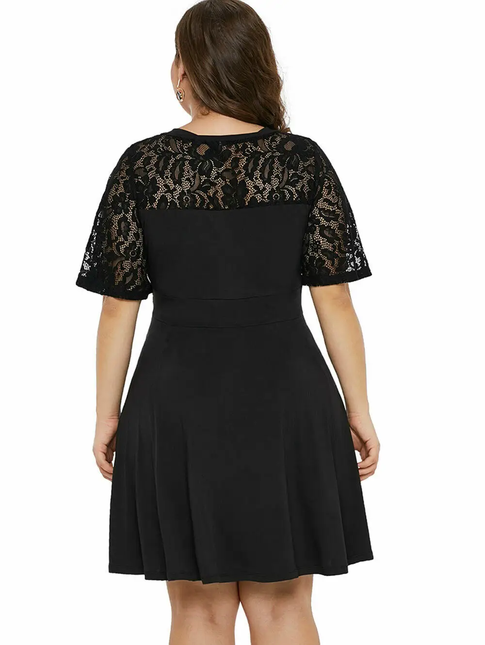 Plus Size V-Neck Lace Dress Maroon Summer 2019 - Image 6