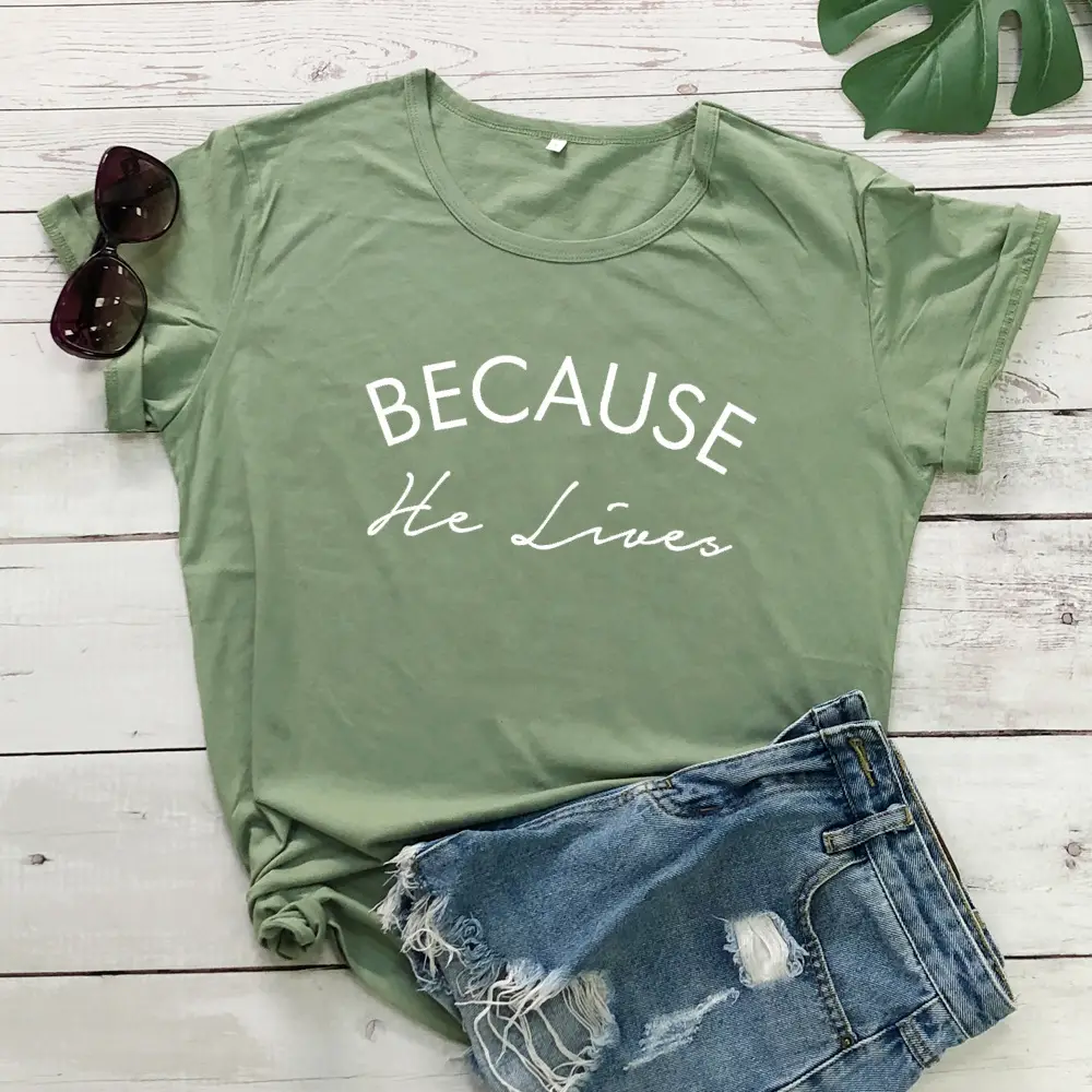 Foreign Trade T-Shirt "Because He Lives" Grey