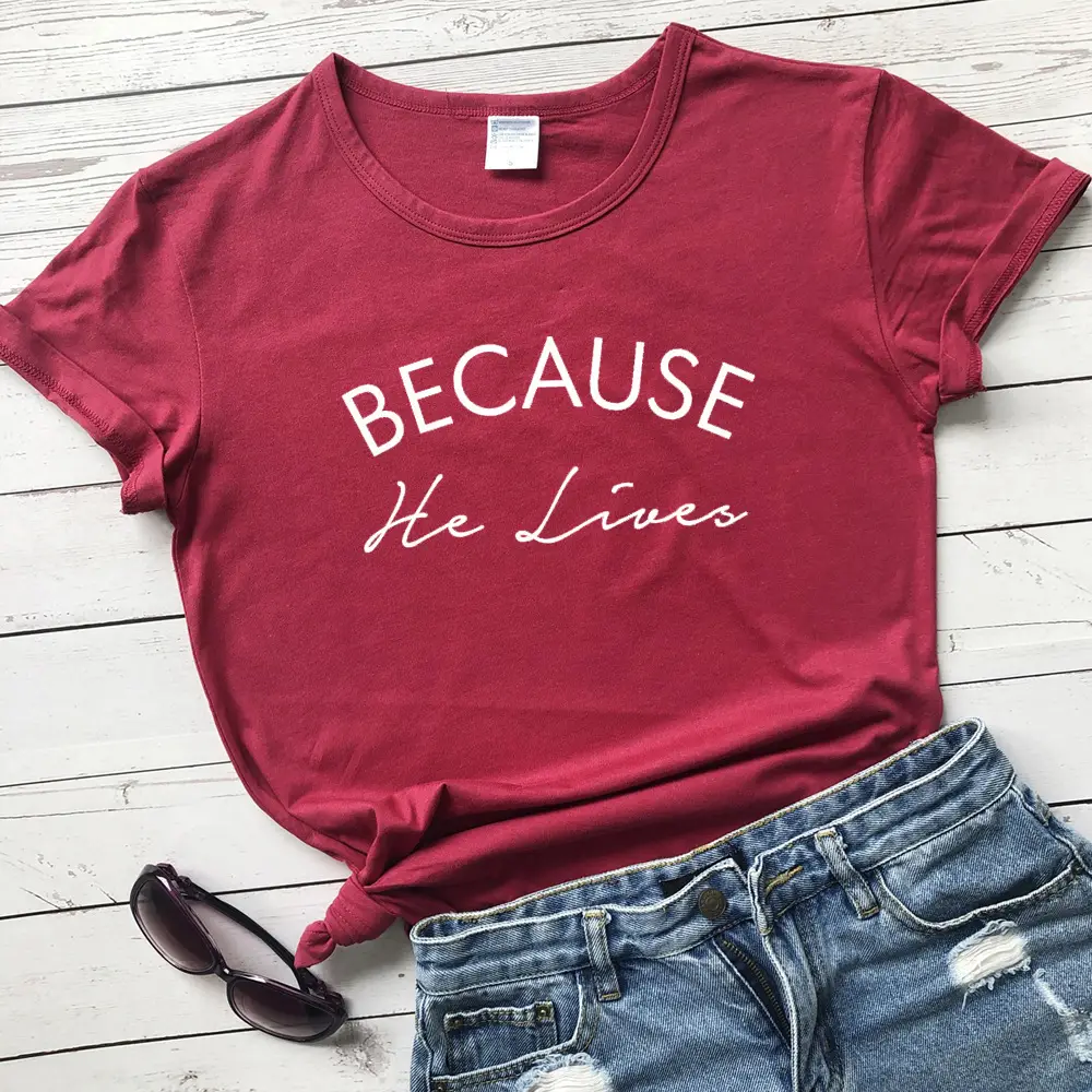 Foreign Trade T-Shirt "Because He Lives" Grey