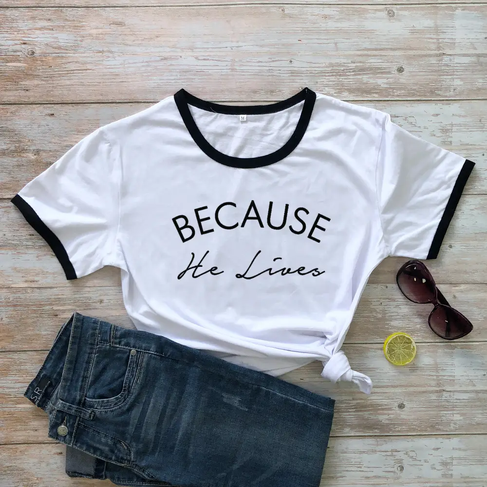 Foreign Trade T-Shirt "Because He Lives" Grey