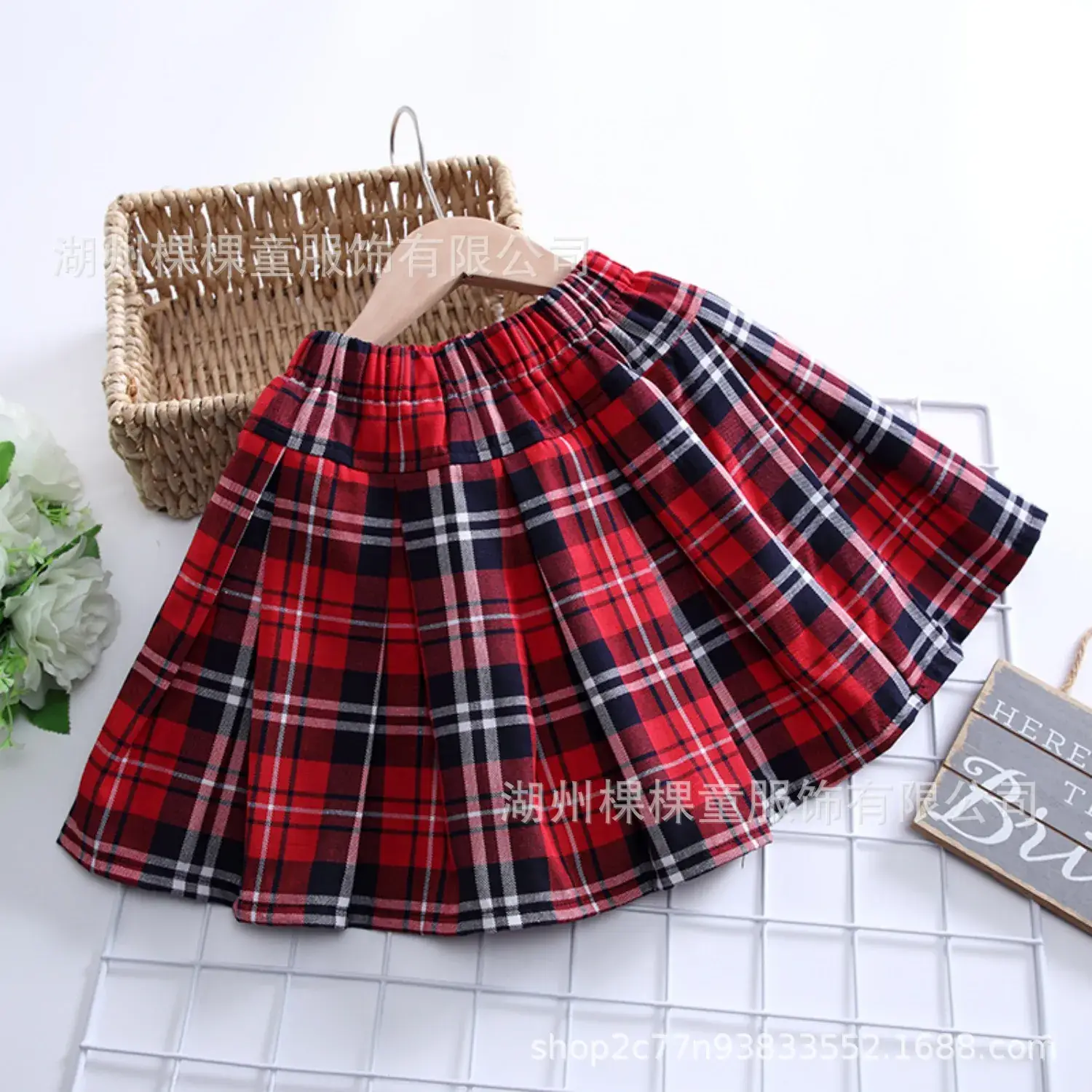 Girls Plaid Waist Skirt Red Black Western Style - Image 4