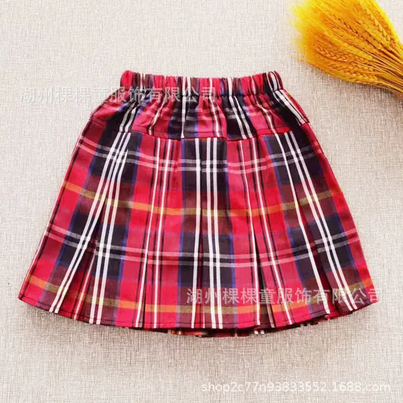 Girls Plaid Waist Skirt Red Black Western Style - Image 5