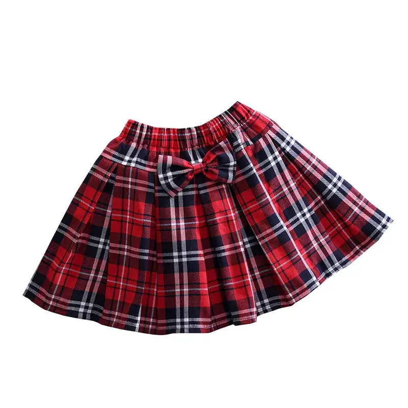Girls Plaid Waist Skirt Red Black Western Style - Image 6