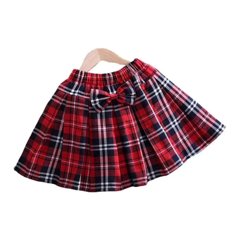 Girls Plaid Waist Skirt Red Black Western Style - Image 7