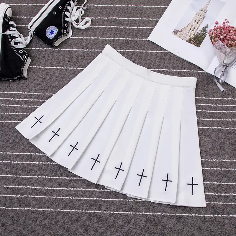Women Embroidered Pleated Skirt Black White Spring Summer - Image 10