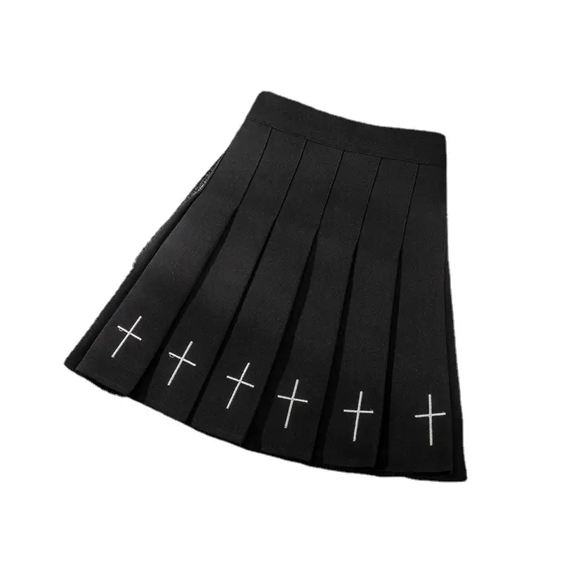 Women Embroidered Pleated Skirt Black White Spring Summer - Image 11