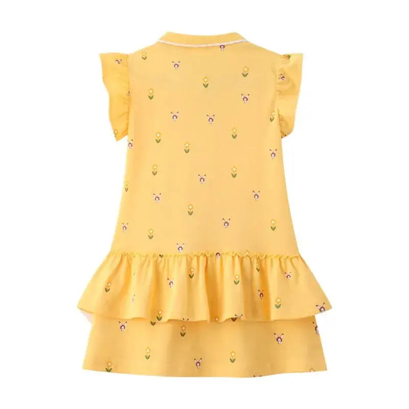 Girls Dress Yellow Printed Ruffled Summer - Image 5
