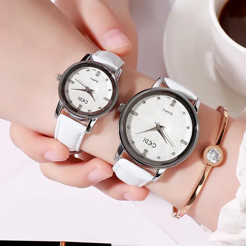 Couple's Elegant White Watch Set with Diamond Accents - Image 2