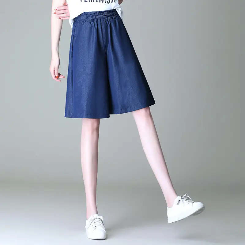 Women's Blue Tencel Denim Wide Leg Shorts Large - Image 5