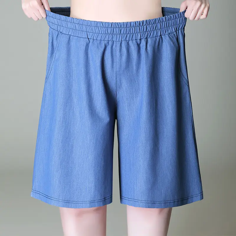 Women's Blue Tencel Denim Wide Leg Shorts Large - Image 7