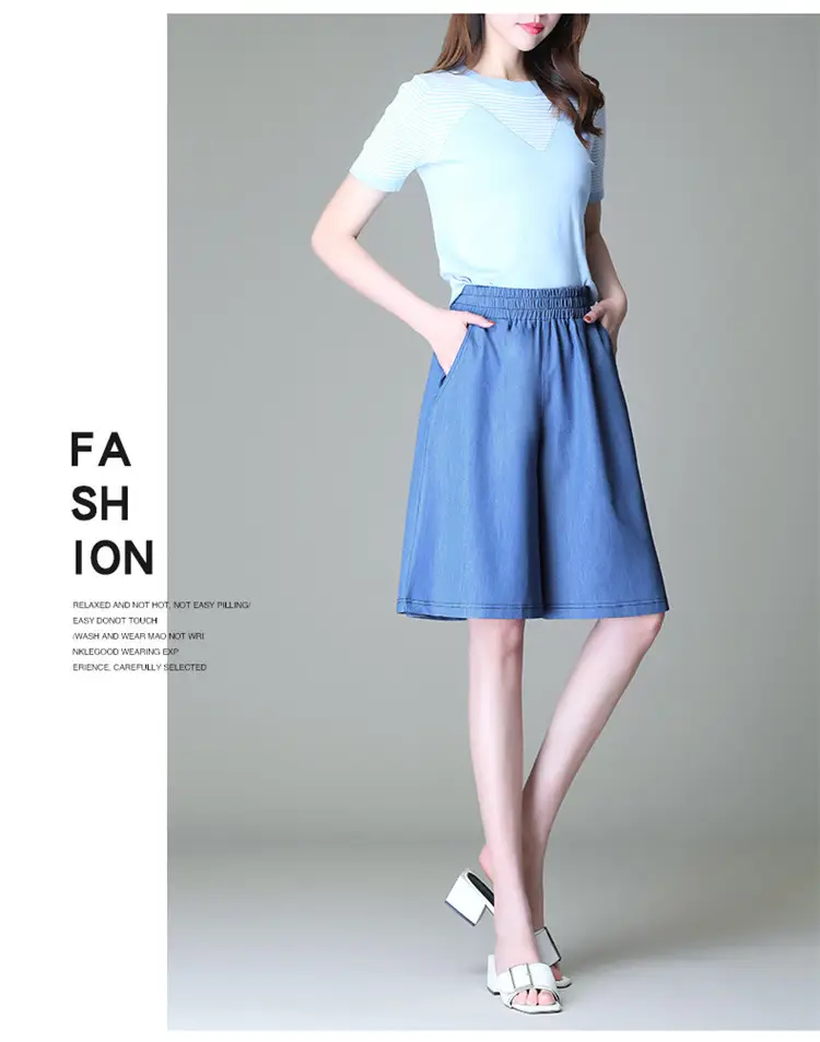 Women's Blue Tencel Denim Wide Leg Shorts Large — feature 12