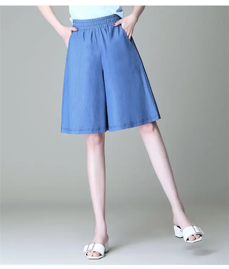 Women's Blue Tencel Denim Wide Leg Shorts Large — feature 13