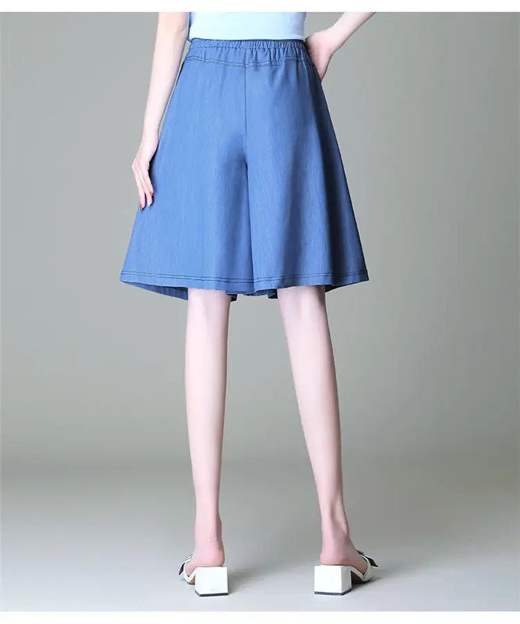 Women's Blue Tencel Denim Wide Leg Shorts Large — feature 15