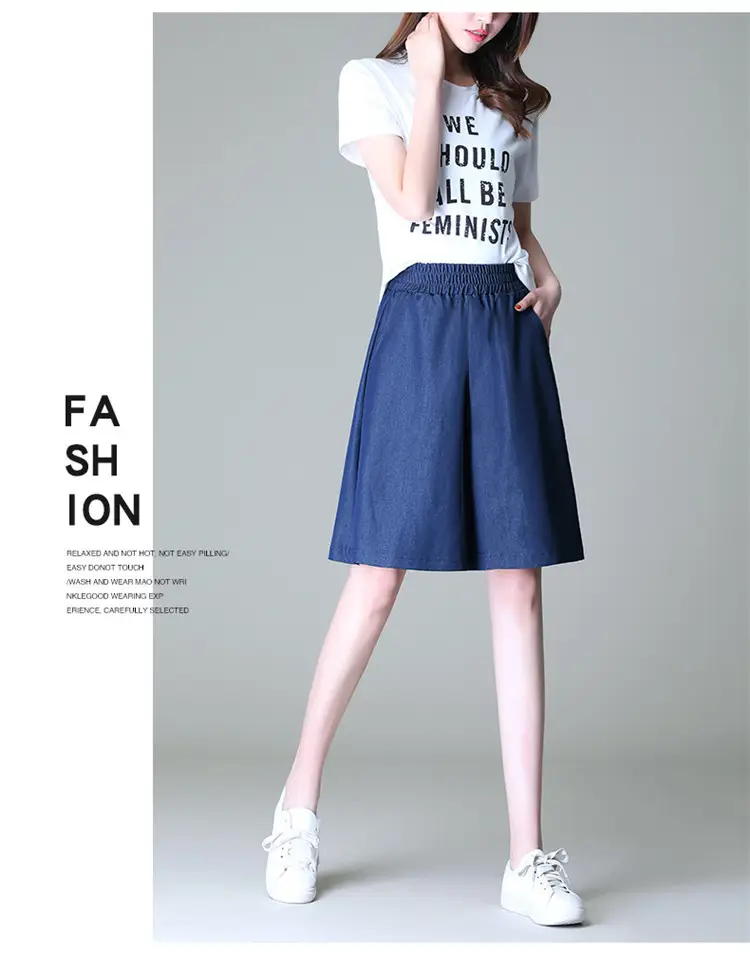 Women's Blue Tencel Denim Wide Leg Shorts Large — feature 17