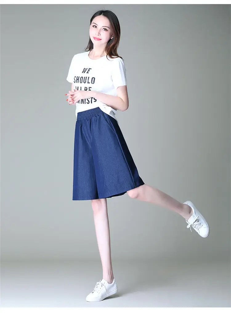 Women's Blue Tencel Denim Wide Leg Shorts Large — feature 18